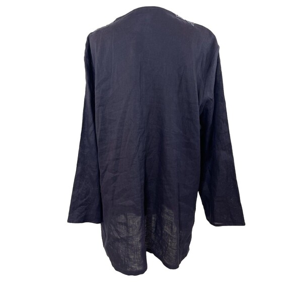 LANDS END Women’s Large 100% Linen Beaded Neckline Popover Tunic Top Bust Navy - Picture 5 of 12